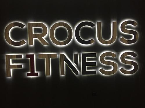 "Crocus Fitness"Плоская вывеска из нержавейки с контражуром